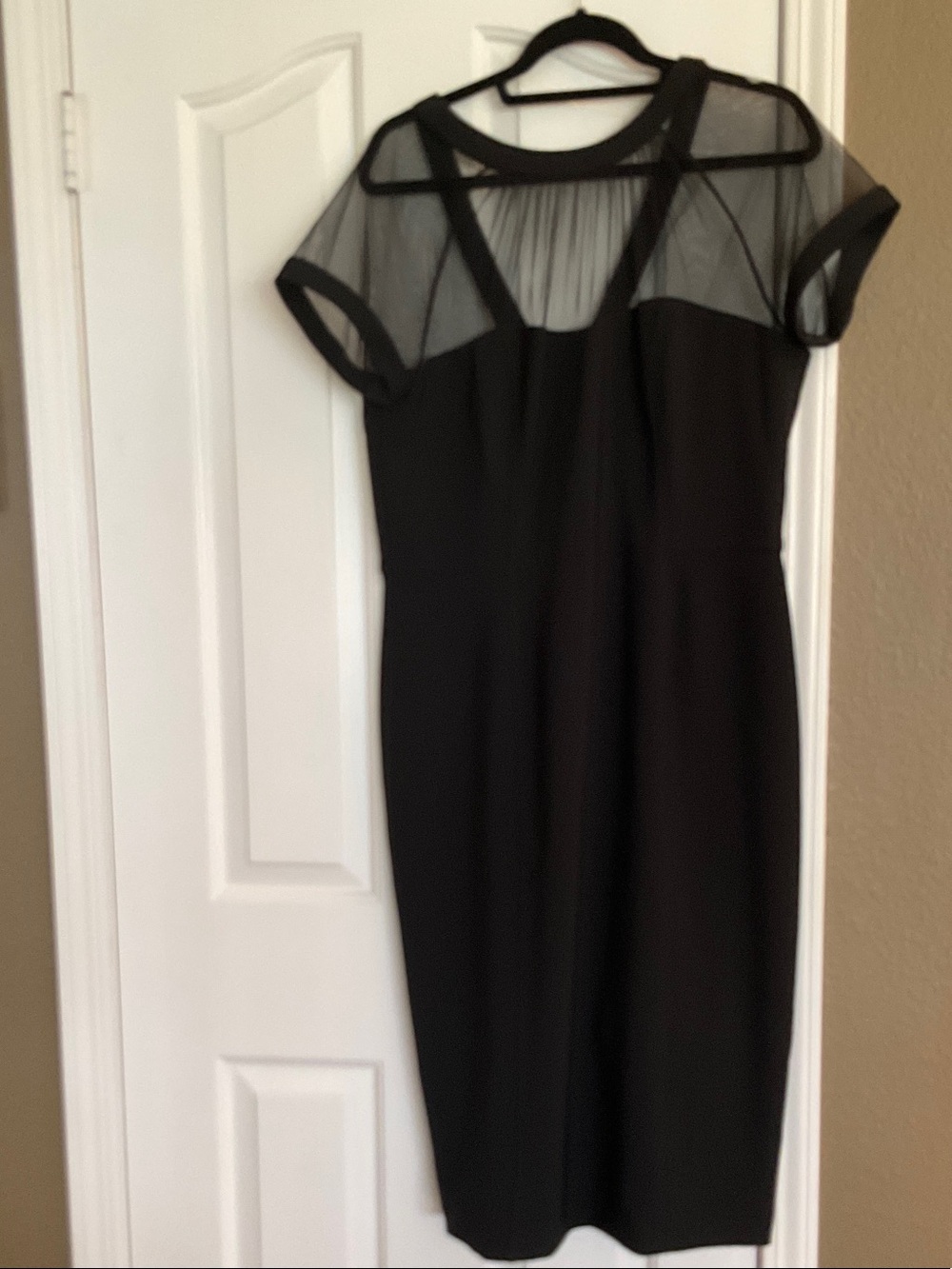 Maggy London Classic Black Sheath Dress with Illusion Yoke
